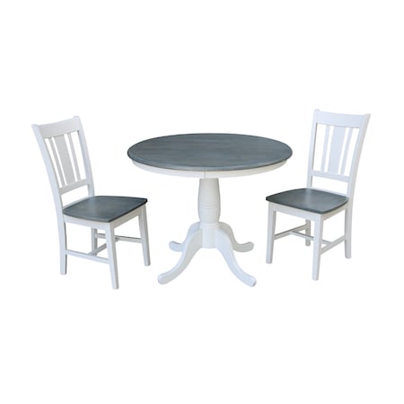International Concepts Round 36 in Rd Top Pedestal Table, 2 San Remo Chairs, White/Heather Gray, 36 in W, 36 in L, 29.1 in H K05-36RT-C10-2